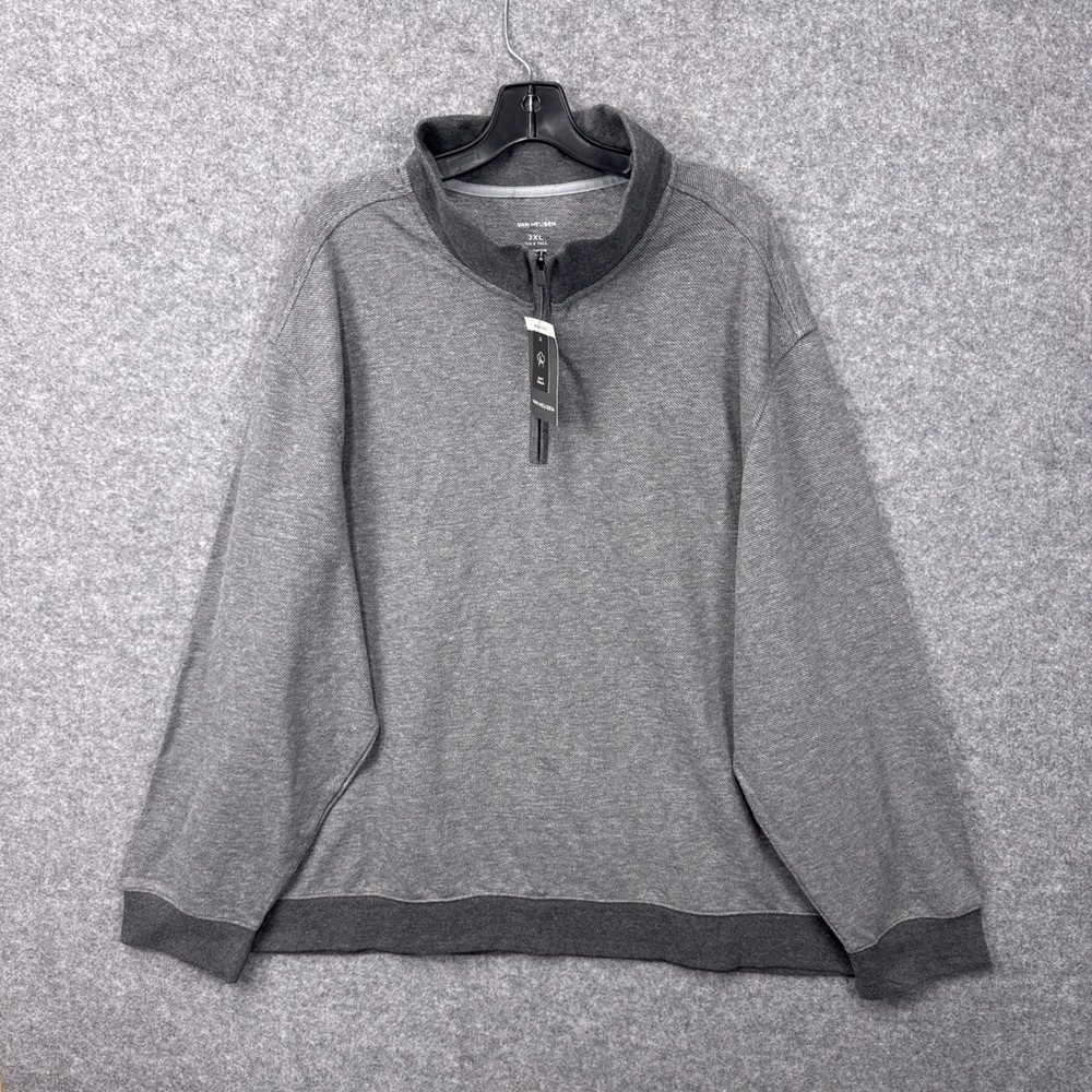 Van Heusen Pullover 1/4 Zip 3XL Dark Grey Heather Cotton Blend Soft Twill Knit